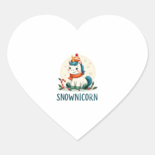 Snownicorn Cute Unicorn Snowman Christmas Girl T-S Heart Sticker