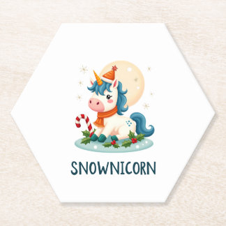 Snownicorn Cute Unicorn Snowman Christmas Girl T-S Paper Coaster