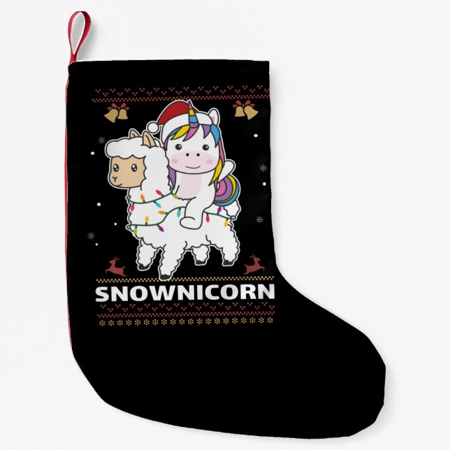 Snownicorn Unicorn Lama Christmas Winter Animals A Small Christmas Stocking (Front)