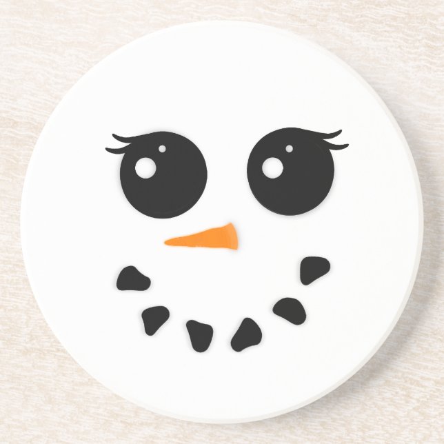 Snowoman Face Christmas Sandstone Coaster (Front)