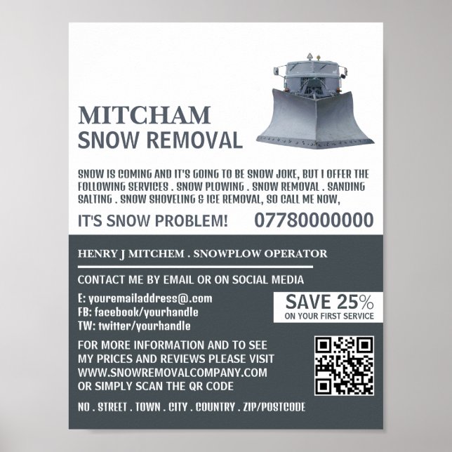 Snowplow, Snow Removal Company Advertising Poster (Front)