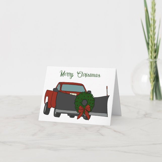 Snowplow with Christmas Wreath Custom Snowplowing Holiday Card (Front)