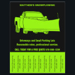 Snowplowing Business Flyer with Tear off Strips<br><div class="desc">Get the word out about your snowplowing business with these eye-catching flyers. They feature an illustration of a pick-up truck with a snow plough in bright lime green set against a black background. Perfect for hanging up in coffee shops, community centres and on other bulletin boards to help get some...</div>