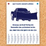 Snowplowing Business Flyer with Tear off Strips<br><div class="desc">Get the word out about your snowplowing business with these eye-catching flyers. They feature an illustration of a pick-up truck with a snow plough in navy blue. The simple blue and white colour scheme will help give your business a professional look. Perfect for hanging up in coffee shops, community centres...</div>