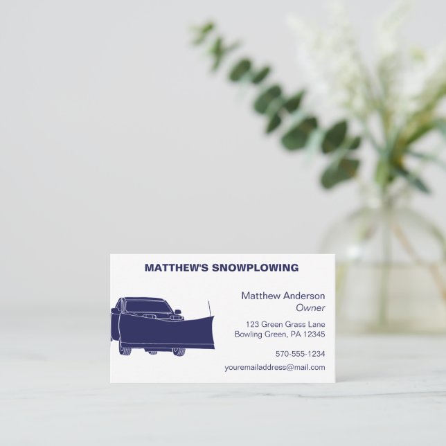 Snowplowing Pickup Truck with Plough Snowplow Business Card (Standing Front)