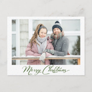 Snows Greenery Calligraphy Merry Christmas 2 Photo Postcard