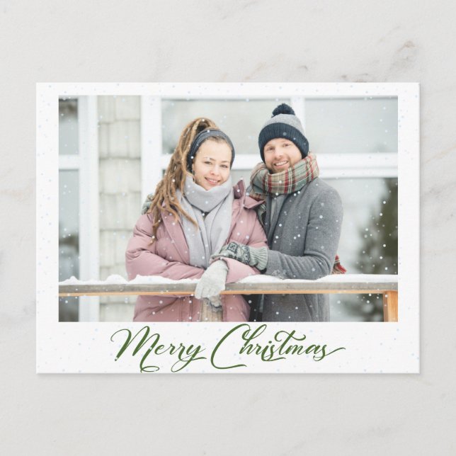Snows Greenery Calligraphy Merry Christmas 2 Photo Postcard (Front)