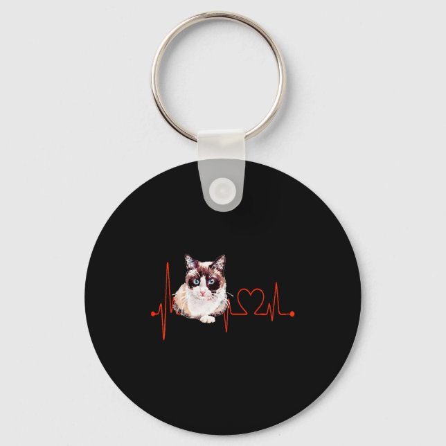Snowscute Ss Cute Ss Cat Heartbeat Ekg Funny I Lov Key Ring (Front)