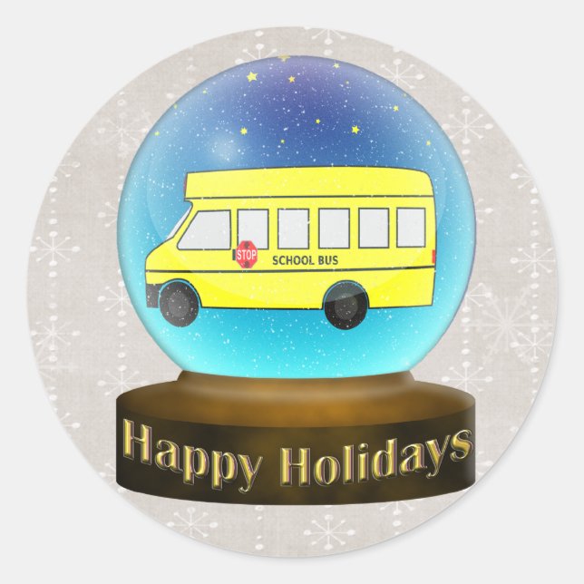 Snowsglobe school bus Christmas Gifts Classic Round Sticker (Front)