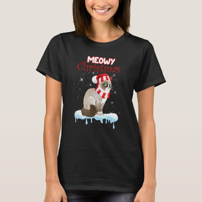 Snowshoe Cat Christmas Meowey Xmas Presents T-Shirt (Front)
