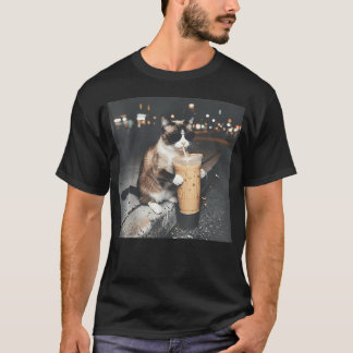 Snowshoe Cat Drinking Iced Coffee Funny T-Shirt