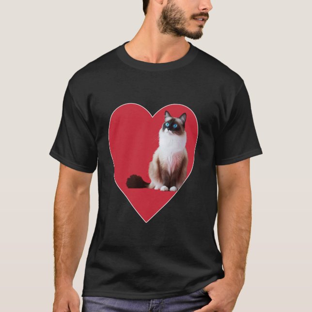 Snowshoe Cat Valentines Day Red Heart Love Mum Dad T-Shirt (Front)
