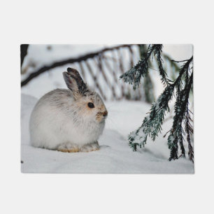 Snowshoe Hare Winter Snow Nature Scene Doormat