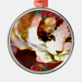 snowshoe kitty in the red roses metal tree decoration