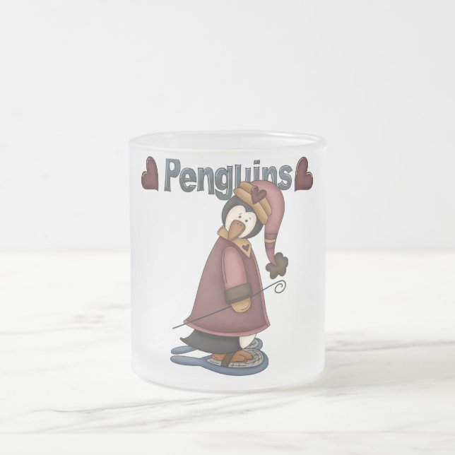 Snowshoe Penguin T-shirts and Gifts Frosted Glass Coffee Mug (Center)