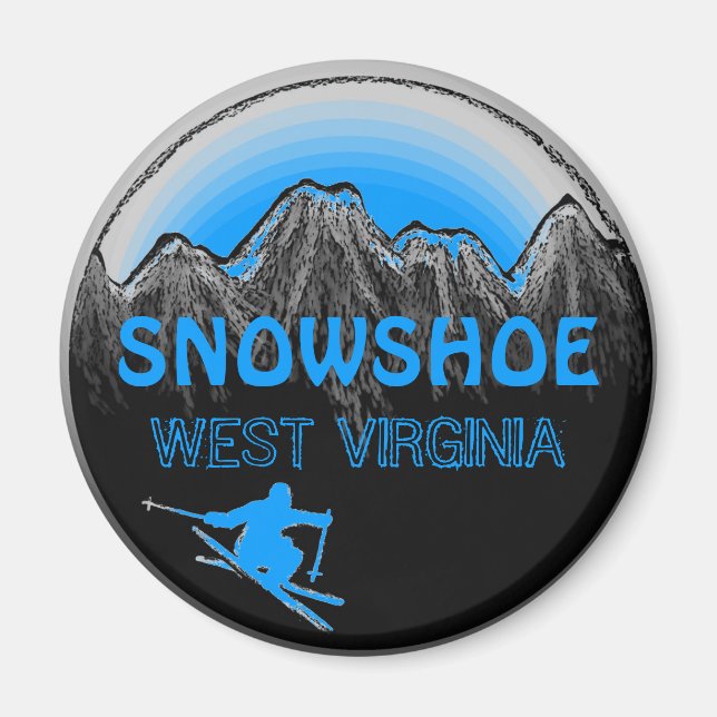 Snowshoe West Virginia blue ski magnet (Front)