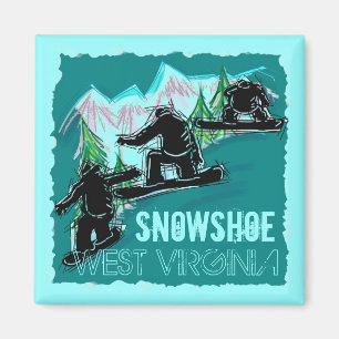 Snowshoe West Virginia teal snowboarding magnet