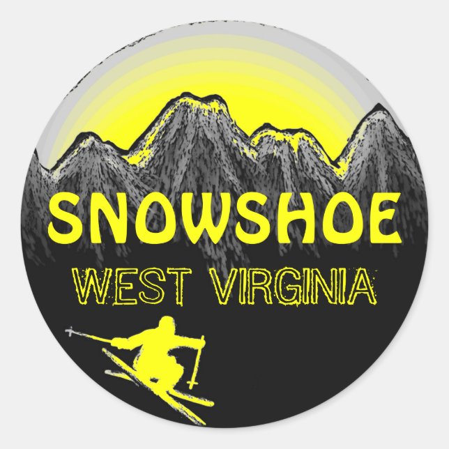 Snowshoe West Virginia yellow ski stickers (Front)