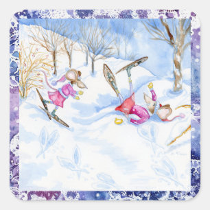 "Snowshoeing" Holiday Stickers