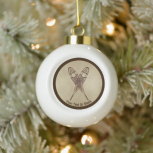 Snowshoes On Old Paper Ceramic Ball Christmas Ornament