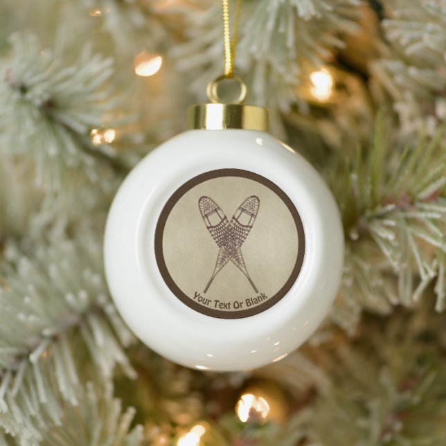 Snowshoes On Old Paper Ceramic Ball Christmas Ornament (Tree)