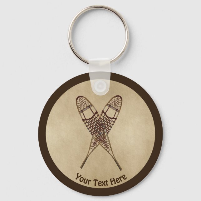 Snowshoes On Old Paper Key Ring (Front)