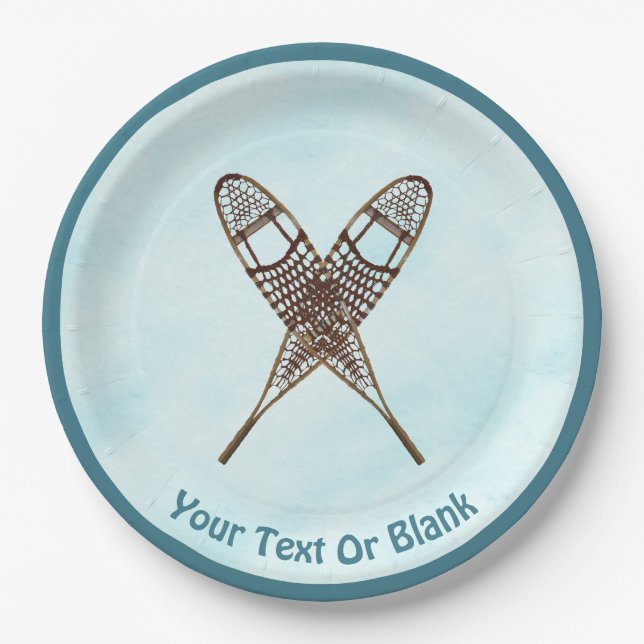 Snowshoes On Snow Paper Plate (Front)