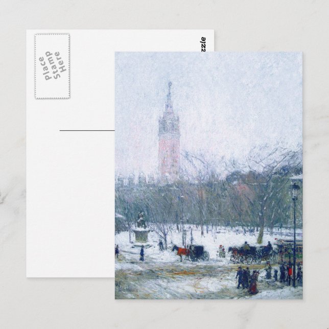 Snowstorm, Madison Square. Fine Art Christmas  Postcard (Front/Back)