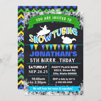 Snowtubing birthday party bash sleeding blue invitation