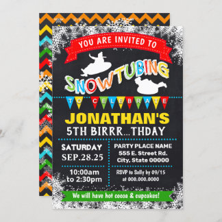 Snowtubing sleeding birthday party bash invitation