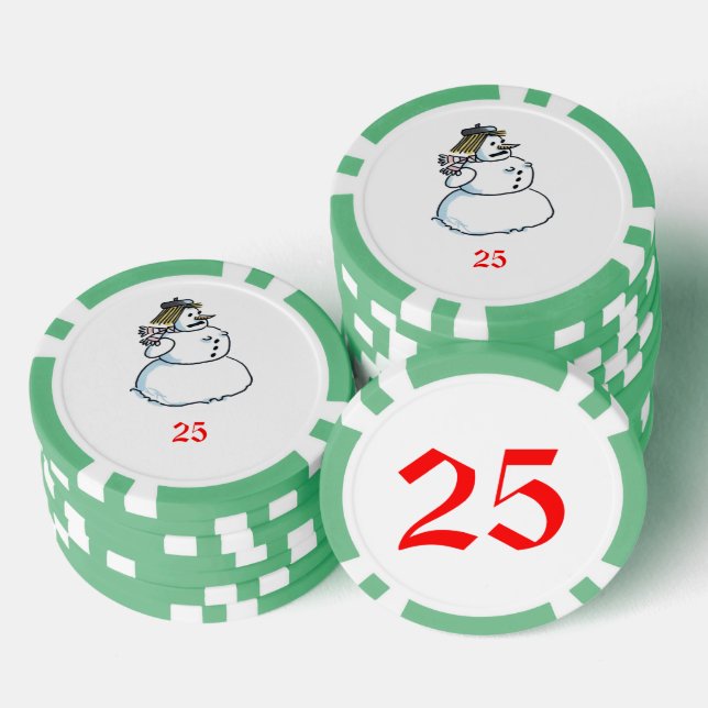 Snowwoman green 25 striped poker chip (Stack)