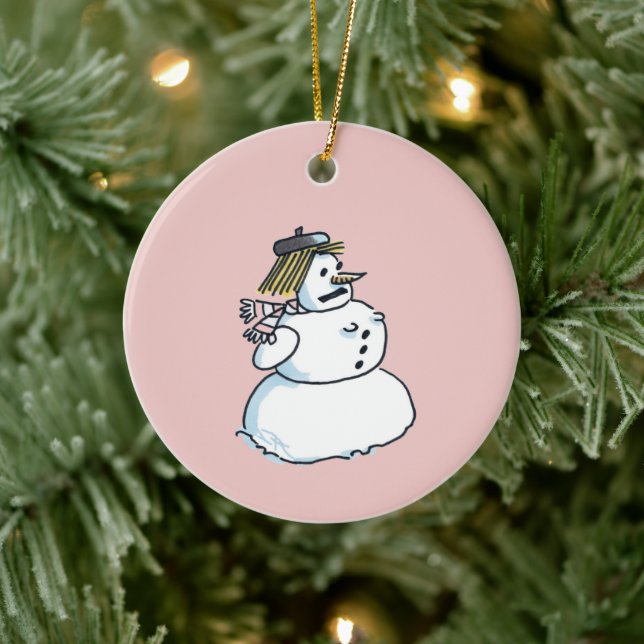 Snowwoman pink ceramic Christmas ornament (Tree)