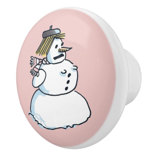 Snowwoman pink ceramic knob (Right)
