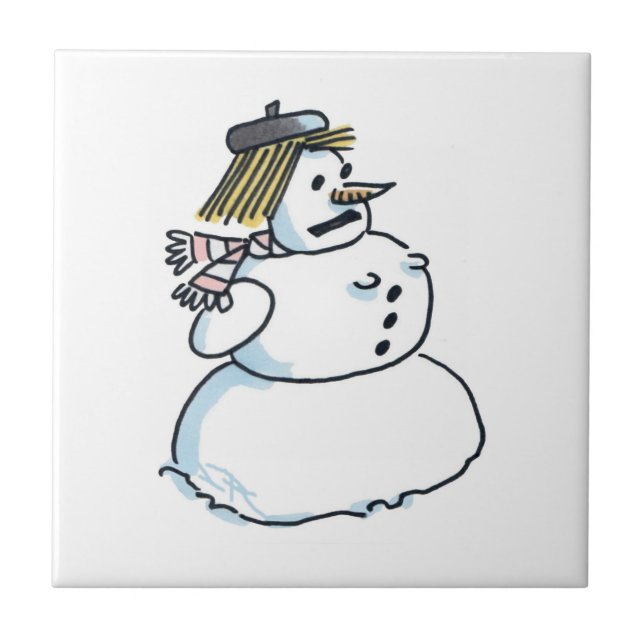 Snowwoman small ceramic tile (Front)