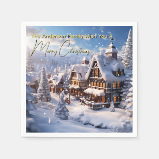 Snowy Alpine Chalet Christmas Winter holiday Napkin