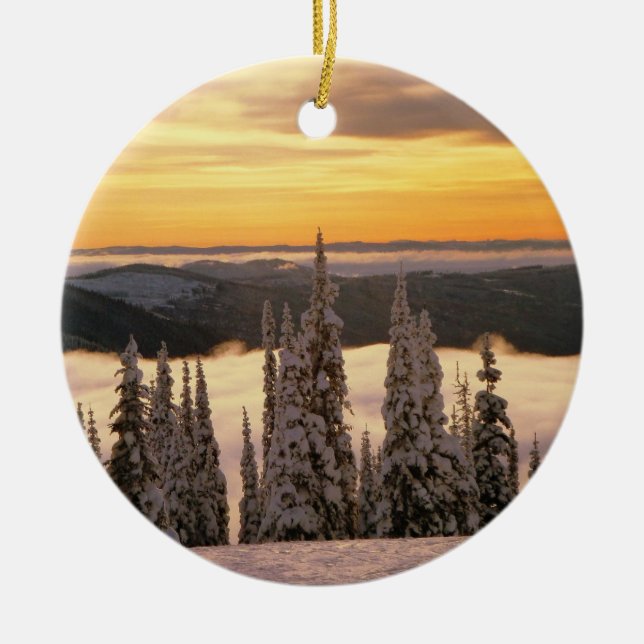 Snowy Alpine Scene Ceramic Tree Decoration (Front)