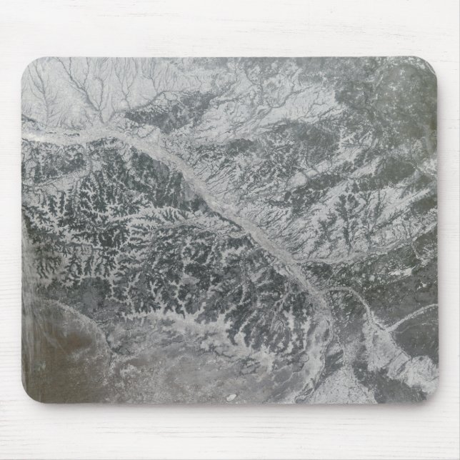 Snowy and hazy central Russia showing the Ob Ri Mouse Mat (Front)