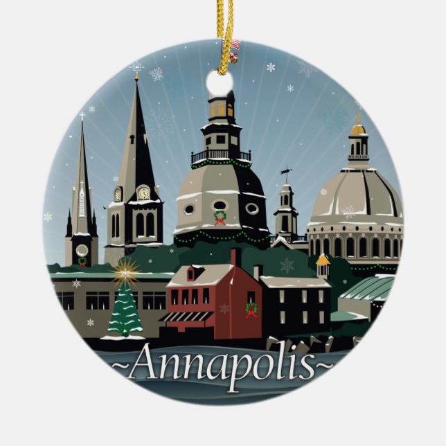 Snowy Annapolis Holiday Ceramic Tree Decoration (Front)