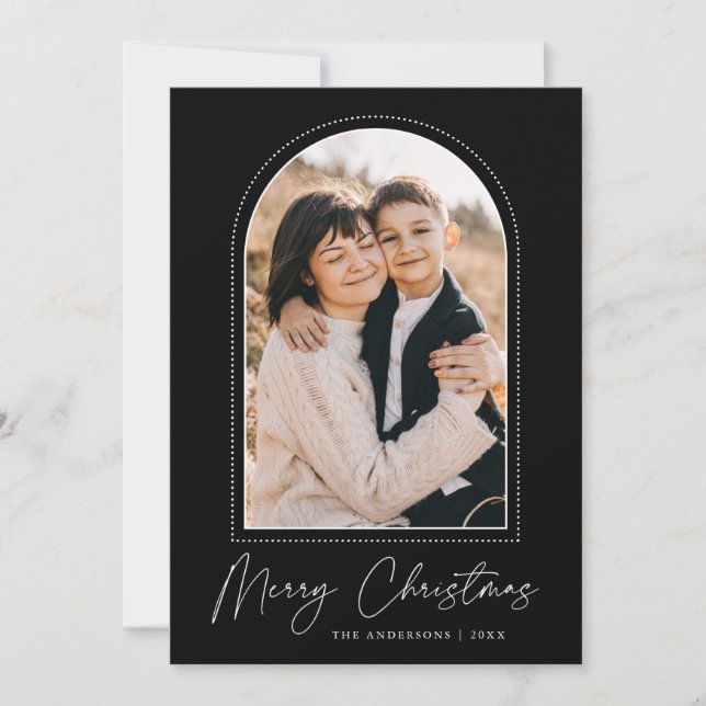 Snowy Arch Black Merry Christmas Photo Holiday Card (Front)