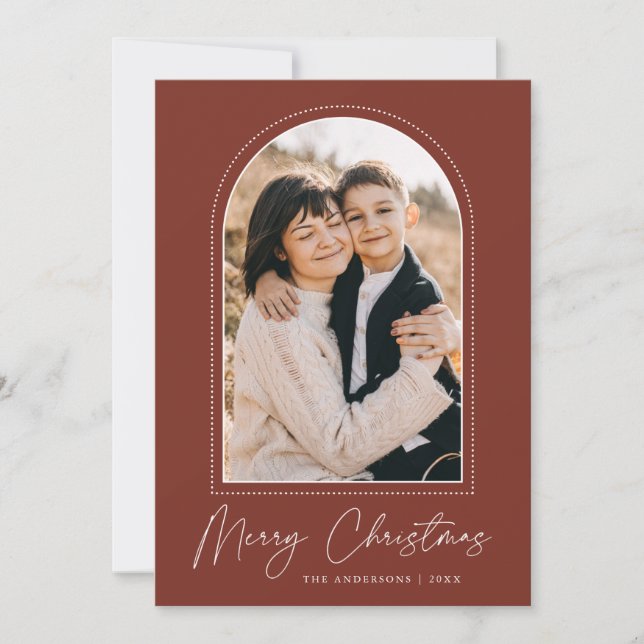 Snowy Arch Brown Merry Christmas Photo Holiday Card (Front)