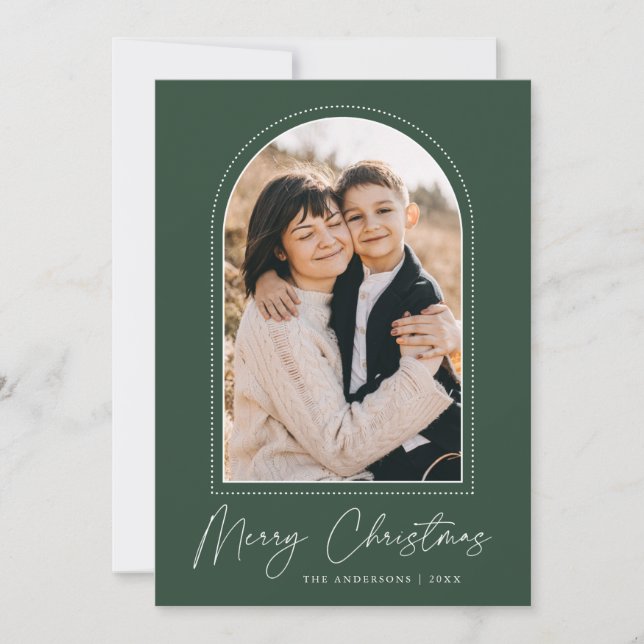 Snowy Arch Green Merry Christmas Photo Holiday Card (Front)
