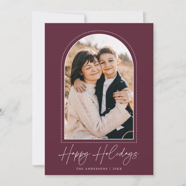 Snowy Arch Wine Happy Holidays Photo Holiday Card (Front)