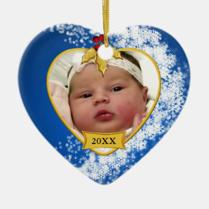 Snowy Baby's First Christmas Photo Ceramic Tree Decoration
