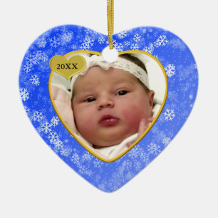 Snowy Babys First Christmas Photo Heart Ceramic Tree Decoration