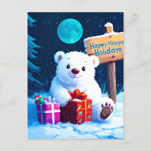 Snowy Bear Christmas Joy Watercolor Holiday Postcard