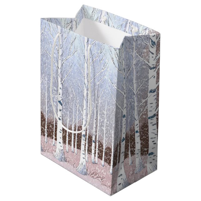 Snowy Birch Trees Christmas Dusty Blue ID1003 Medium Gift Bag (Back Angled)
