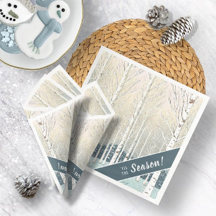 Snowy Birch Trees Christmas Teal ID1003 Napkin