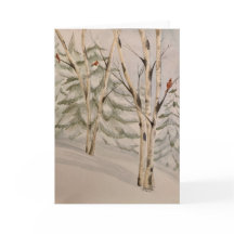 Snowy birch trees notecard