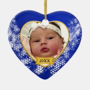 Snowy Blue Baby's first Christmas Photo Ceramic Tree Decoration