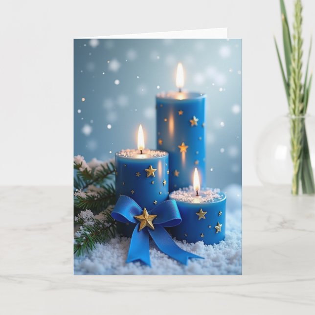 Snowy Blue Candlelight Card (Front)